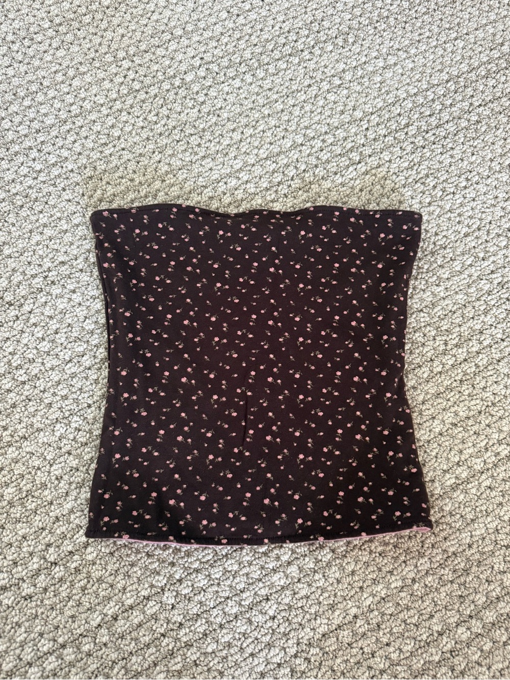 Hollister Black Strapless Floral Tube Top with Pink Flowers